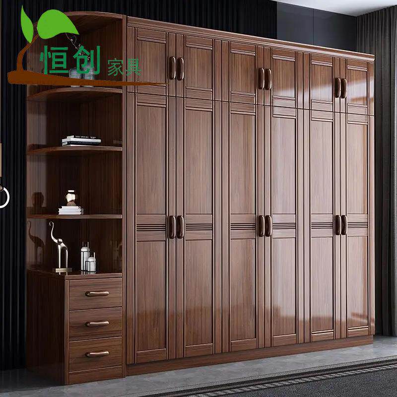 实木衣柜中式胡桃木家用卧室大衣橱柜现代简约三四五六门原木柜子