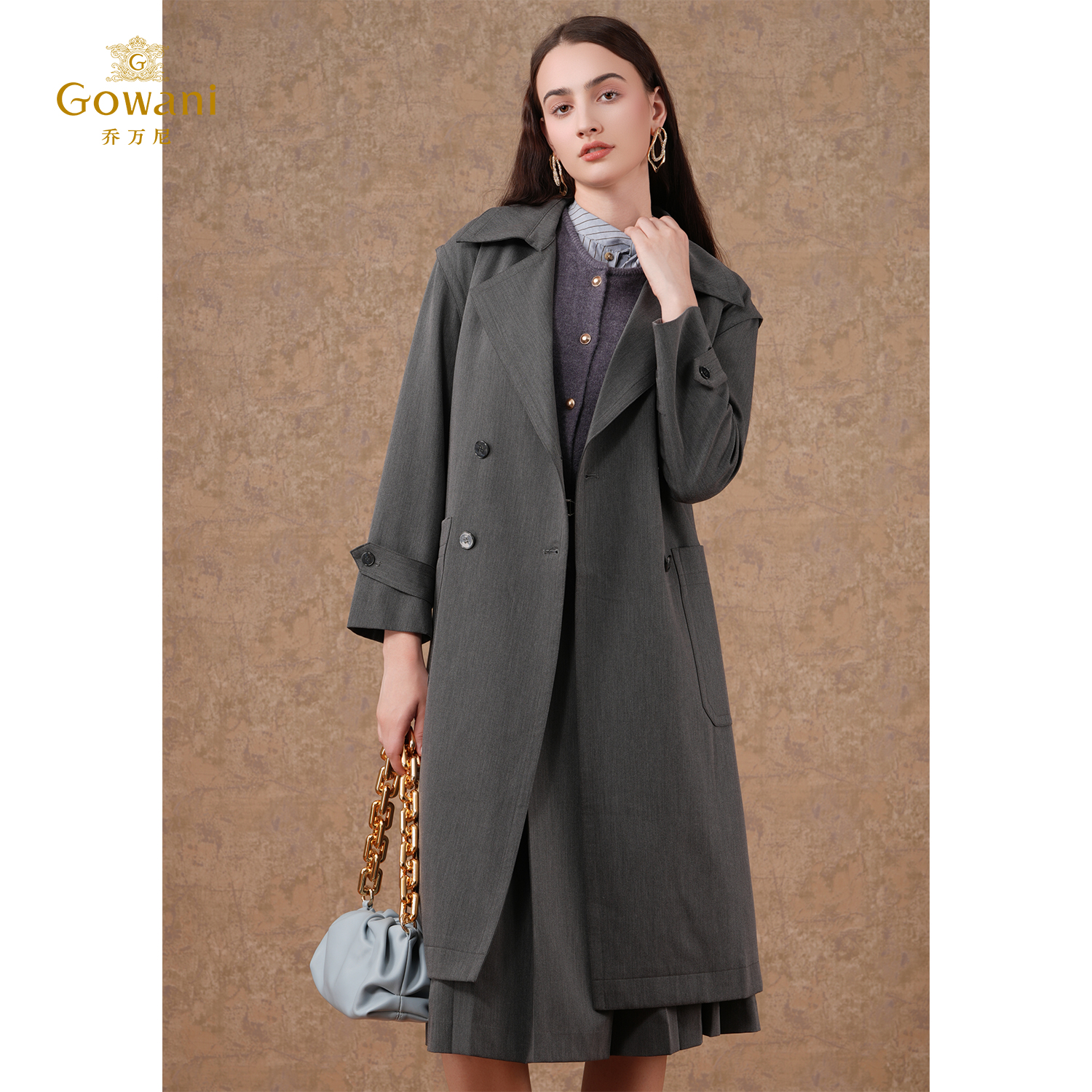 羊毛中长款外套乔万尼原创翻领