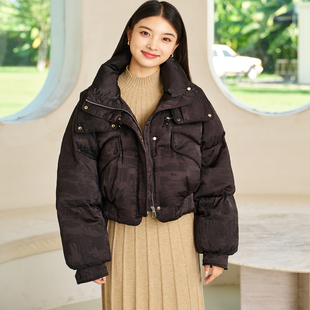 女羽绒服2025新款新风尚提花面料时尚保暖轻奢4袋显瘦90绒短款