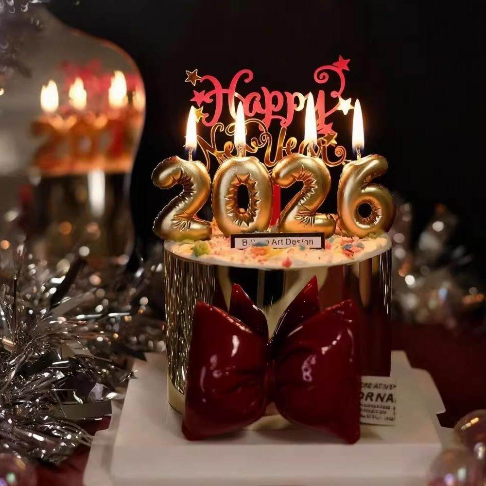 2026新年快乐跨年蛋糕装饰马年除夕气球数字蜡烛蝴蝶结装扮插件