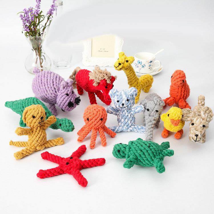 宠物棉绳玩具耐咬磨牙泰迪中小型犬狗狗玩具毛绒可爱动物造型无声