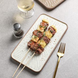 日式平板盘陶瓷寿司盘复古粗陶长方形商用餐饮餐具烤肉烧烤摆平盘