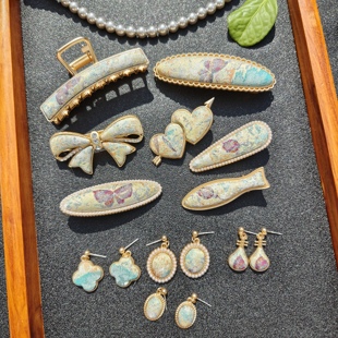 高端系列【上久楷-丹霞疏影】非遗宋锦手工发夹抓夹弹簧夹耳环