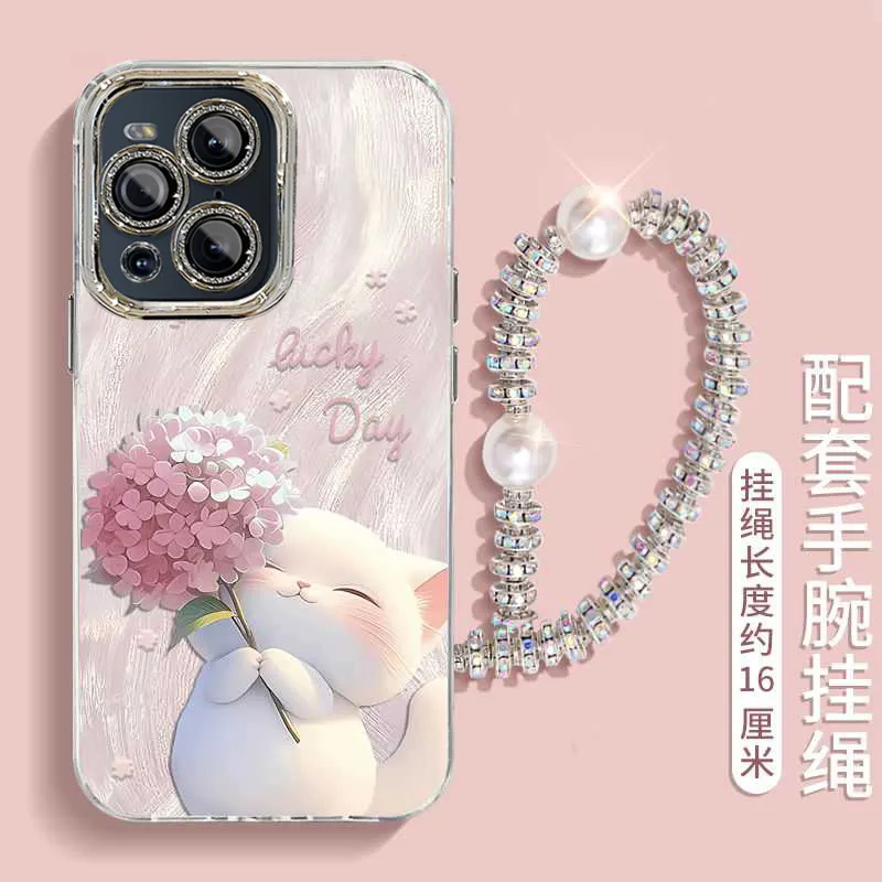 绣球猫咪精孔羽纱手机壳