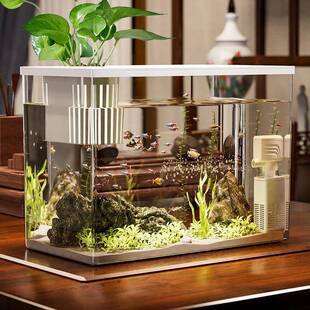 折扣价 鱼缸小型家用带盖高清有盖水族缸金鱼缸乌龟饲养缸桌面