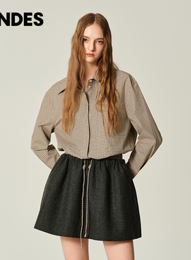 JENDES女士秋季小众设计高支高密人字纹高腰半身裙显瘦A字半裙