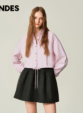 JENDES云间花事 秋日短款条纹下摆抽绳高级感通勤衬衫上衣
