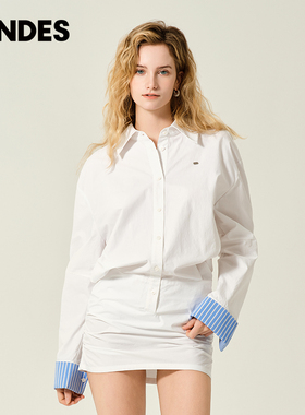 JENDES自在淡人 秋季新款女休闲长袖衬衫连衣裙简约气质包臀短裙