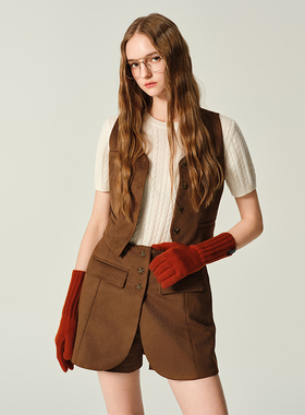 JENDES甄选高级质感麂皮绒V领马甲修身短款气质上衣