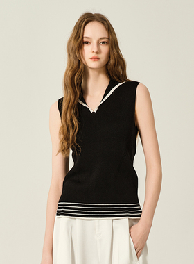 JENDES 秋季新品女士时尚简约休闲气质V领无袖针织衫高定毛衣