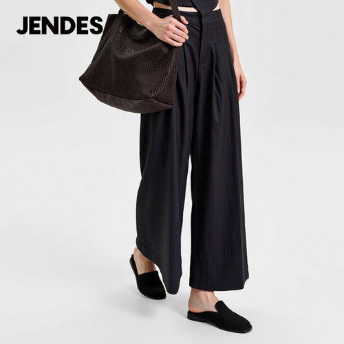 JENDES秋季轻奢高定新品女士休闲直筒裤时尚百搭宽松长裤子