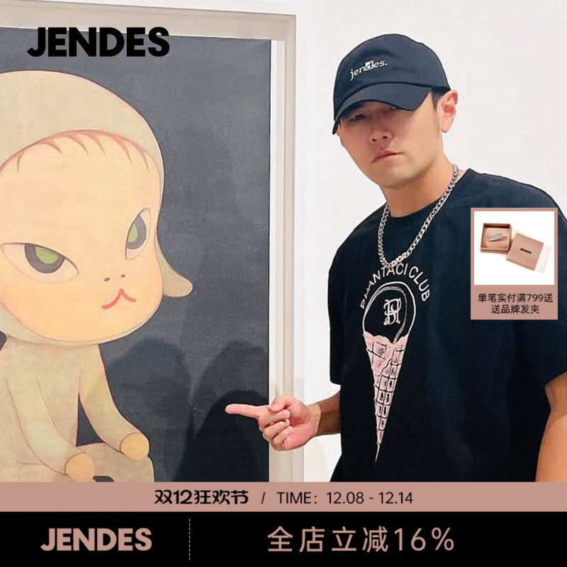 JENDES 【周杰伦同款】 oldschool 刺绣棒球帽宽檐显脸小鸭舌帽子