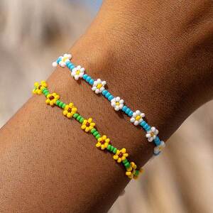 colour Daisy Bracelet girl沙滩度假风小雏菊编织彩色米珠手链女