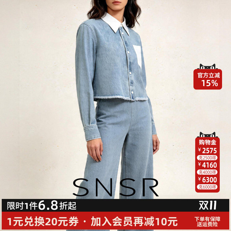 美式洗水牛仔polo领短款外套衬衫