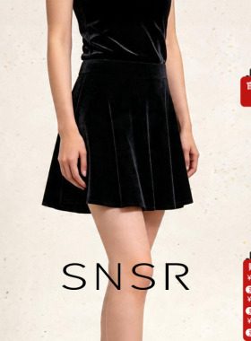 SNSR/圣妮思2026春季黑色时尚修身半身裙百搭a字裙短款高腰女裙裤