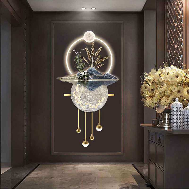 新中式九鱼玄关装饰画现代高档走廊尽头寓意好的立体led发光挂画图片