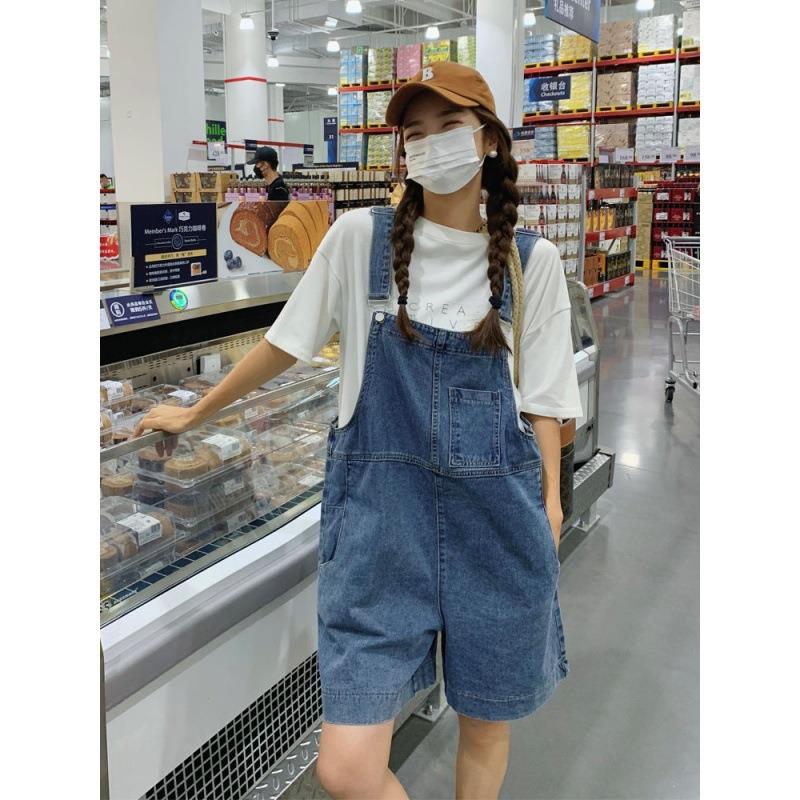 【折扣价】2025夏季新款宽松显瘦网红炸街牛仔背带裤女短裤小个子