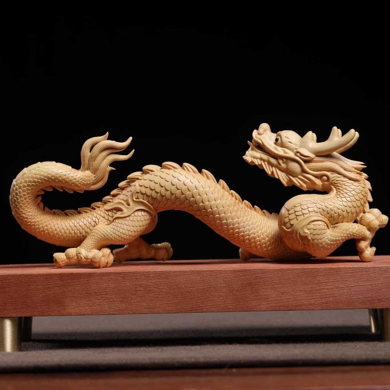 【直播推荐】正宗小叶黄杨木雕生肖龙祥龙龙年雕刻摆件木制工艺品
