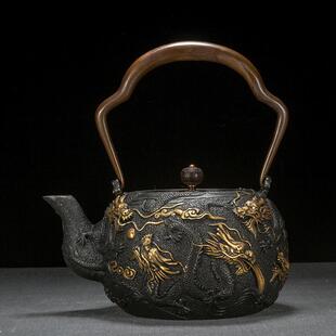 九龙鎏金铸铁茶壶无涂层功夫茶具户外家用复古休闲烧水壶煮水壶