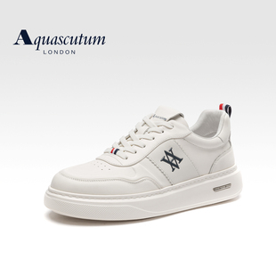 Aquascutum/雅格狮丹小白鞋板鞋2026秋男真皮软底增高休闲运动鞋