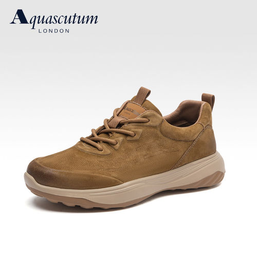 Aquascutum/雅格狮丹男鞋秋户外休闲轻量化徒步登山防滑真皮运动