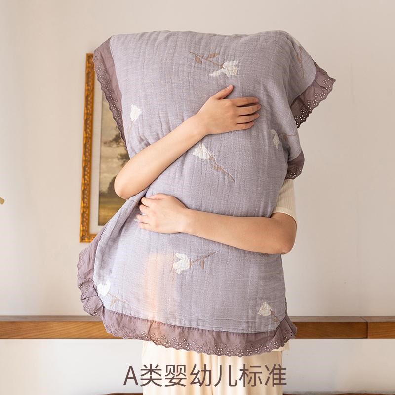 白玫瑰紫色花边枕巾韩式2024新款纯棉J一对装加大防头油全棉高档