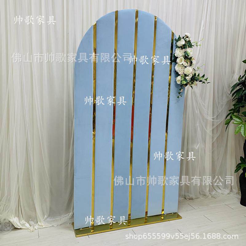 不锈钢框架天蓝色绒布拱门婚庆背景绒布拱门舞台装饰