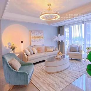 美式轻奢实木沙发组合法式客厅布艺沙发简小户型网红款皮艺沙发