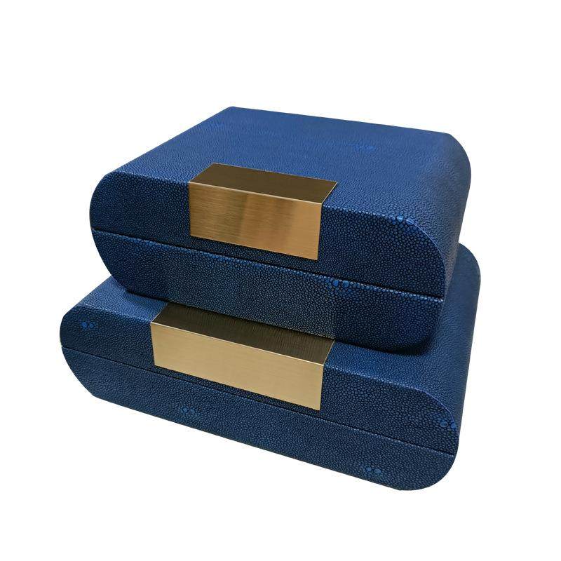 现代简约轻奢木质皮革椭圆首饰盒摆件样板间家具城博古架装饰品