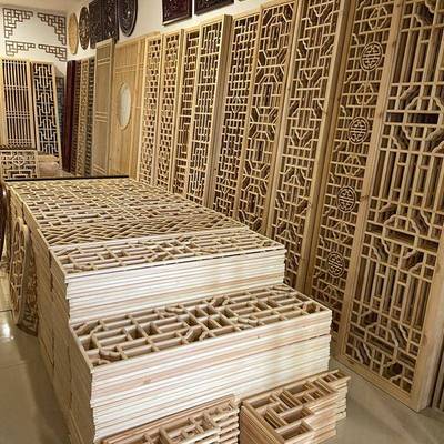 东阳木雕实木花格新中式屏风玄关隔断镂空雕花木格栅装饰仿古门窗