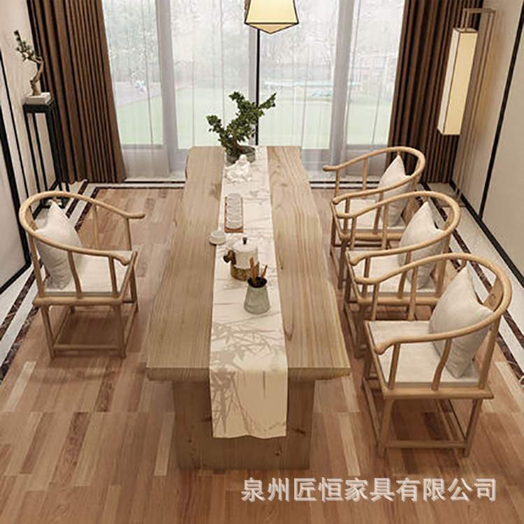 新中式实木茶桌原木大板仿古中式大板茶台办公室茶楼接待喝茶桌子