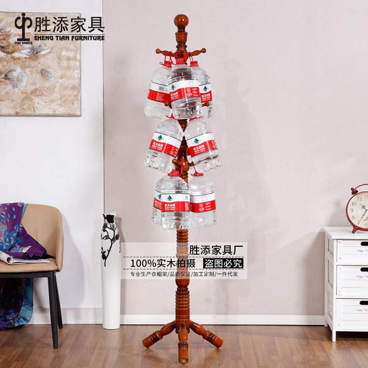 胜添家具 简约螺旋款实木落地衣帽架卧室挂衣架 创意晾衣架