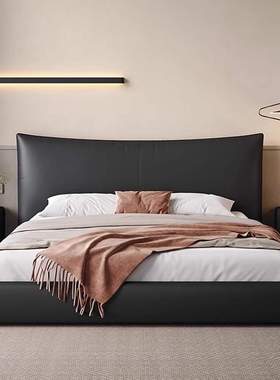 黑色轻奢香奈er真皮床现代简约软包1米8主卧双人床意式极简高端床