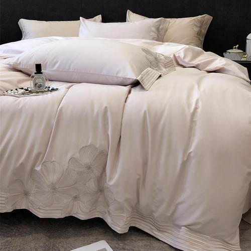 长绒棉轻磨毛刺绣四件套轻奢高端保暖柔软简约双人床上用品