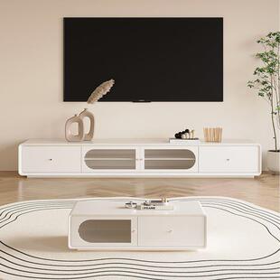 奶油风实木电视柜新款客厅简约现代烤漆纯白卧室靠墙落地储物柜