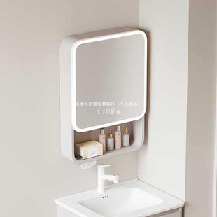 镜子带梳妆镜 太空铝圆弧浴室镜柜智能镜箱灯光储物柜卫生间挂墙式