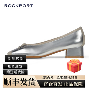 乐步坡跟女鞋 软底羊皮革单鞋 2025夏季 粗高跟皮鞋 子 新款 Rockport