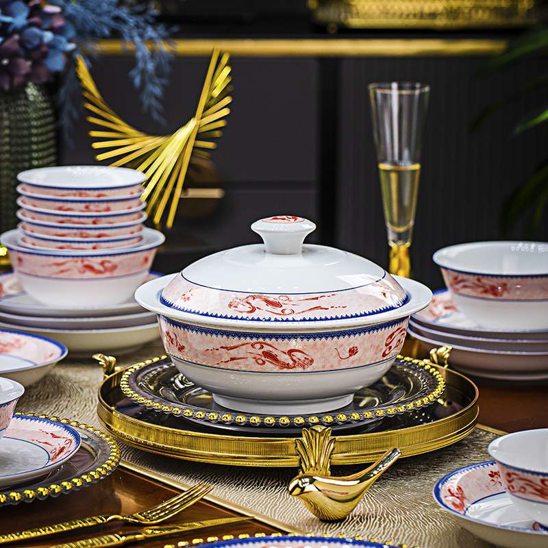 景德镇高白瓷餐具套装中式陶瓷家用米饭碗盘勺骨碟套装酒店摆台餐