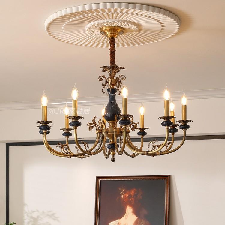 美式复古客厅吊山灯2025铜年新款法113式蜡烛全别墅餐厅吊灯中轻