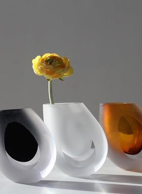 新款料现盆代简约加厚璃玻宽口平口碗状花瓶色BX69-3BK黑白花家居