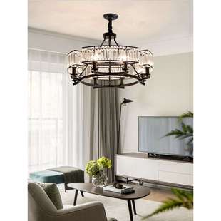 代轻奢水晶吊灯厅主灯大现气客简约厅187餐灯饰美式卧室灯具黑色