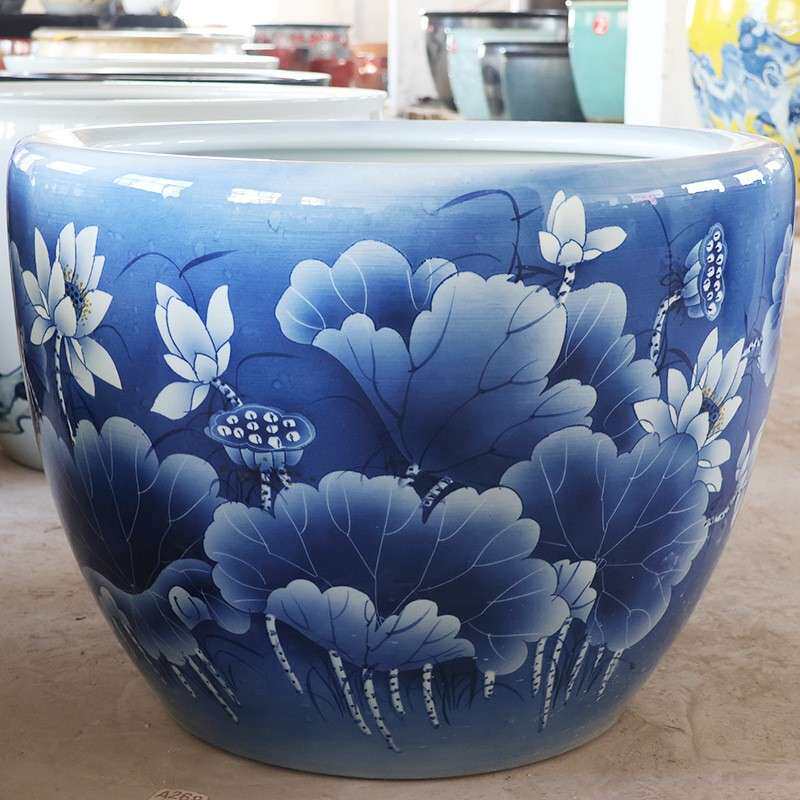 缸德镇瓷景青花瓷鱼缸睡莲荷花缸庭院大号PEG墨菜荷花水缸工陶艺