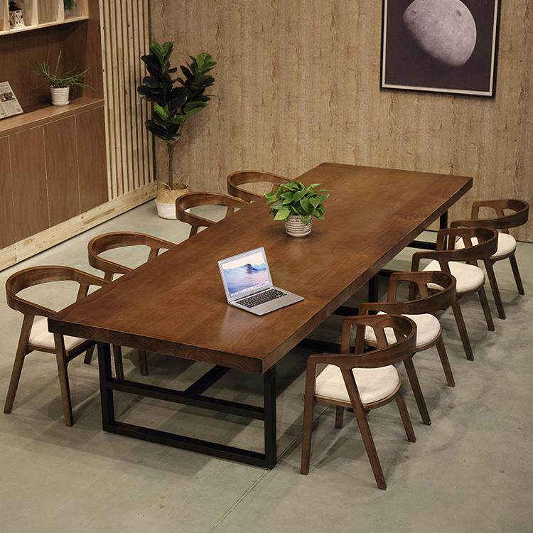 美式复会古实木议桌公司开专用桌多人18070602长位可制条会议洽谈