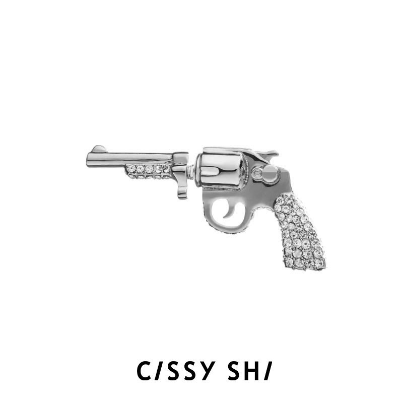 CISSY SHI手枪耳钉 银色金色镀18k金白金镶钻高级感小众设计耳钉