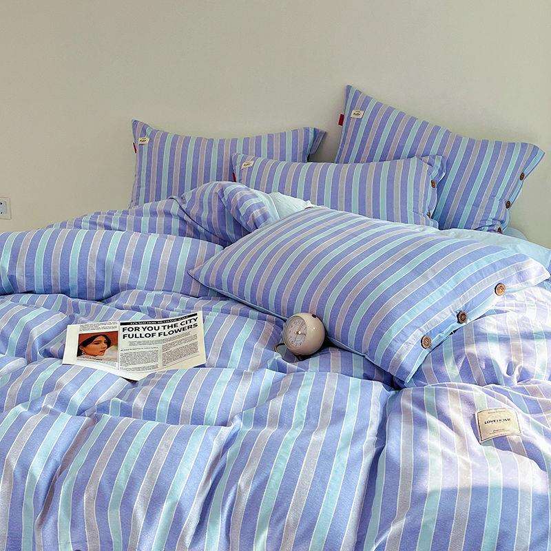 套约加POS厚水纹洗床上四件套被学生宿舍床单三件套条被罩床上简