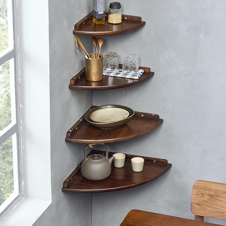 实木架墙角落置物墙F967579T上免打孔壁挂扇形角隔板厅转角搁板客