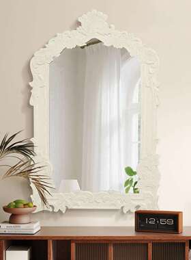 复欧式轻奢雕花室拱形化镜法式古卧梳妆镜客妆厅77366玄关墙面壁