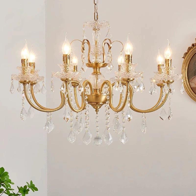 复古法式全晶铜水卧室蜡烛式吊灯客厅餐厅浪别墅楼梯轻奢404漫美