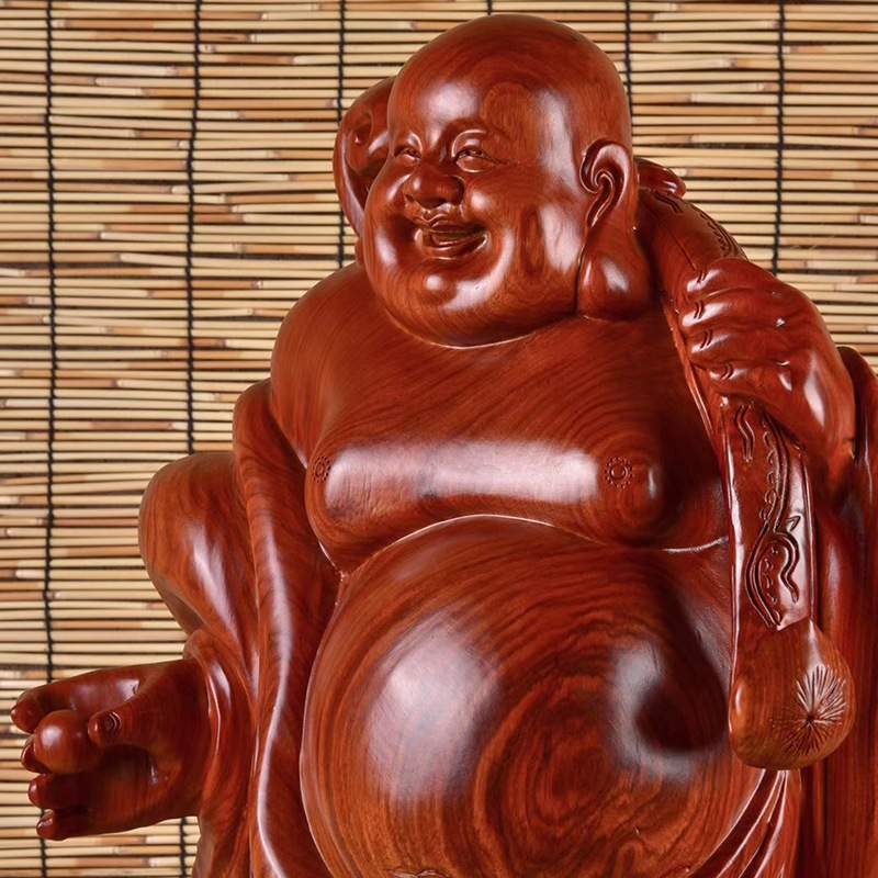 花梨木送宝弥勒木雕雕刻家居摆饰摆件客厅玄光书房装饰工艺品送礼