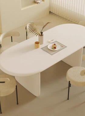 小户型式椭圆圆形洽谈台FUY桌椅组合半岛靠墙书桌实木法奶油风餐